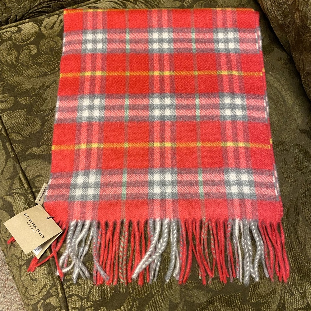Burberry Pink and Gray Cashmere Scarf